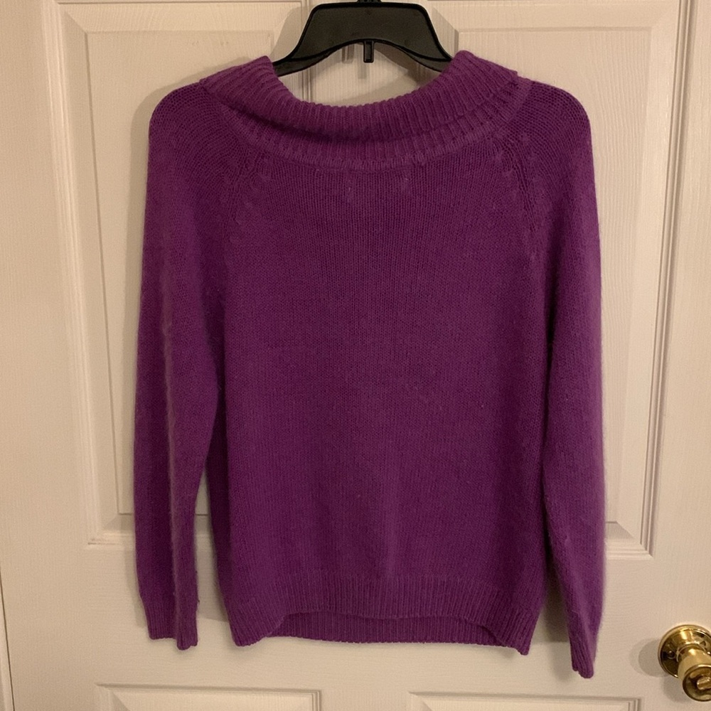 Vintage Nuggets Coquette Silk Angora Lambswool Cow Neck Purple Sweater Small - Picture 2 of 10